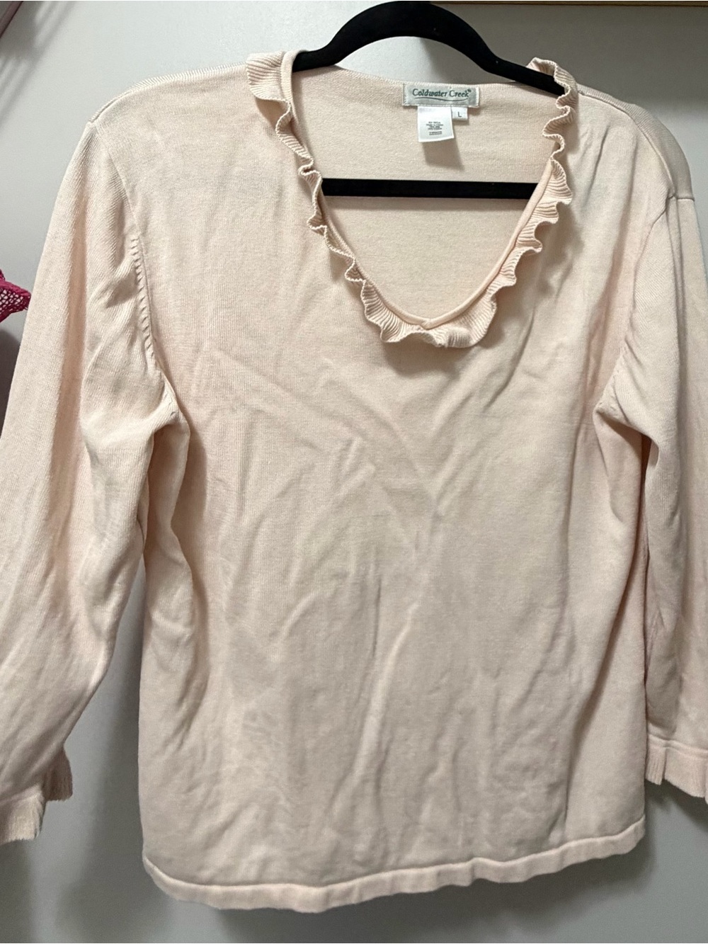 Coldwater Creek Pale Pink Ruffle V-Neck Long Sleeve Top